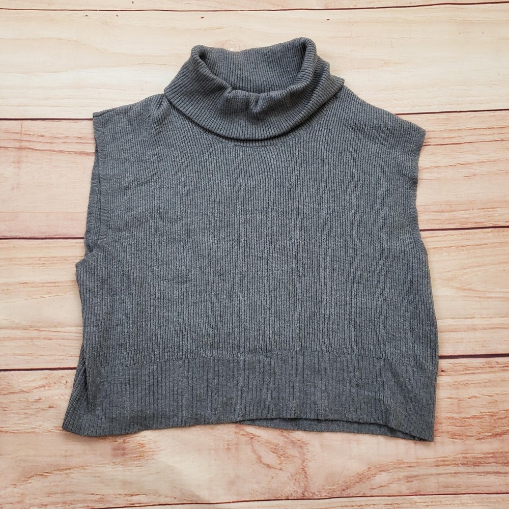 Kendall & Kylie Sweater Womens XS Gray Sleeveless Turtleneck Ribbed Knit Top‎